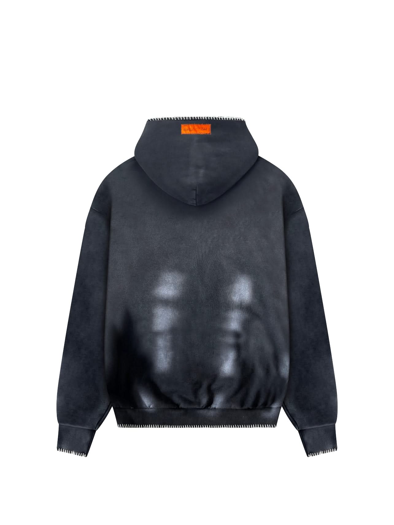 Back view of IdyllVie Charcoal Hoodie showing sunfade treatment and relaxed fit, ideal for casual streetwear fashion.