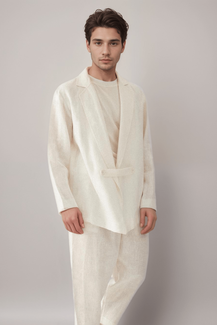 Oversized Linen Blazer in cream 100% linen, alternate product view showing product details
