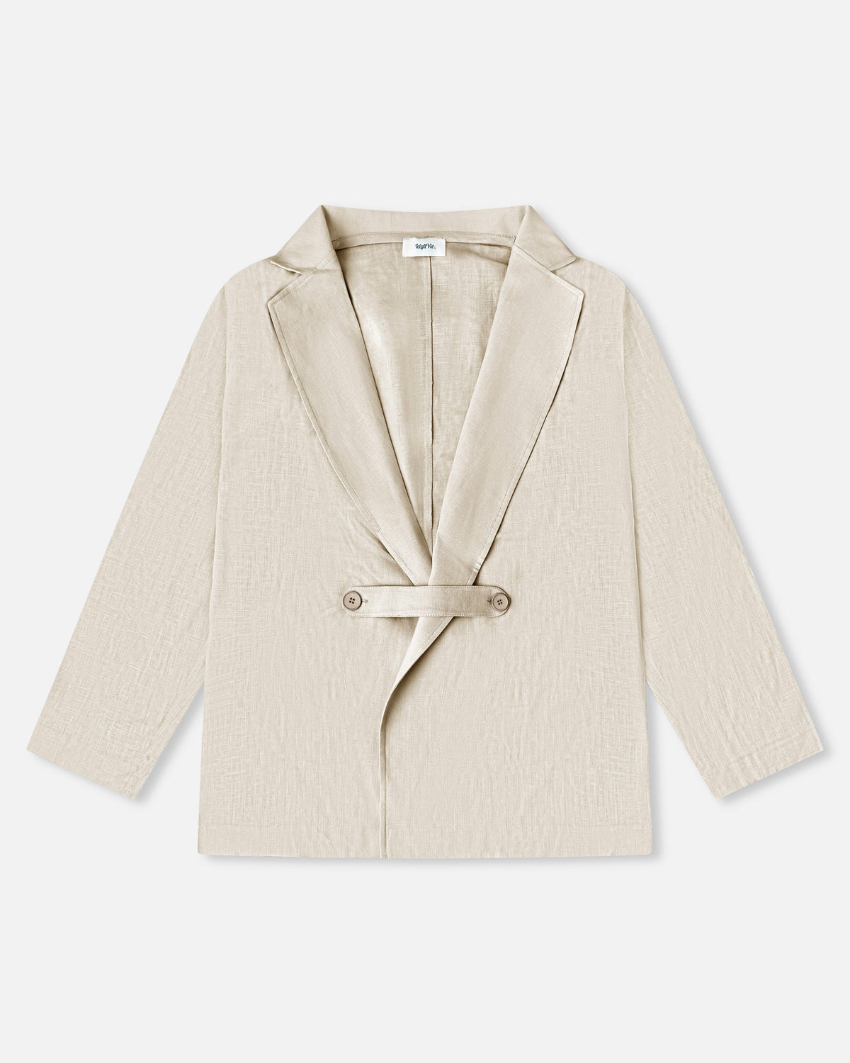 Oversized Linen Blazer in cream 100% linen, lifestyle view showing product details