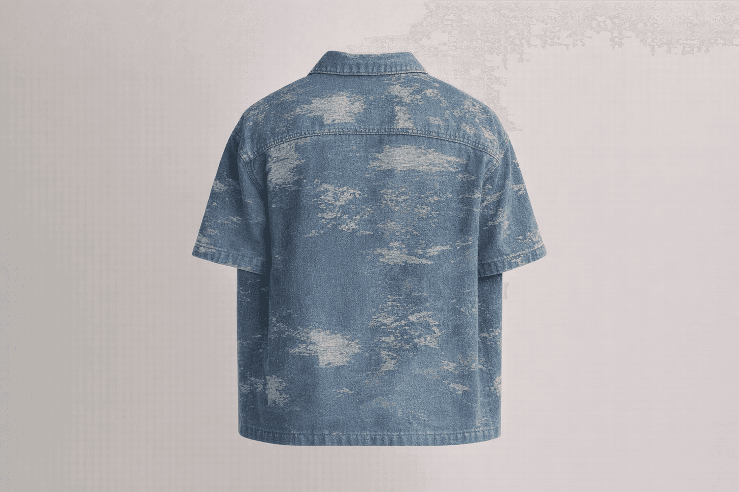 IdyllVie Blue Denim Drop Shoulder Shirt in Blue shirt foundation studio back product with refined IdyllVie styling