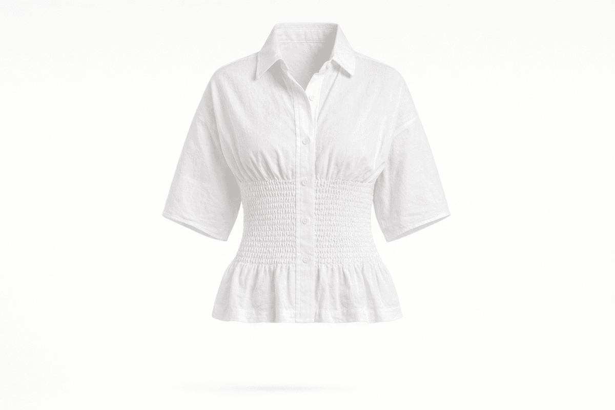 IdyllVie Cotton Batwing Sleeve Shirt in White shirt clean studio product image with refined IdyllVie styling