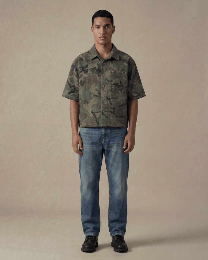 Chemise à manches courtes en coton camouflage