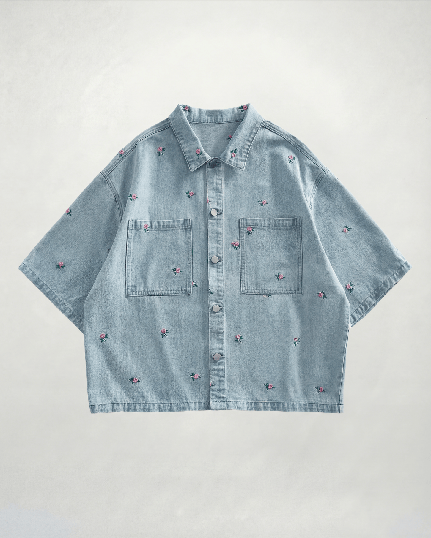 Embroidered Denim Shirt with Floral Detail