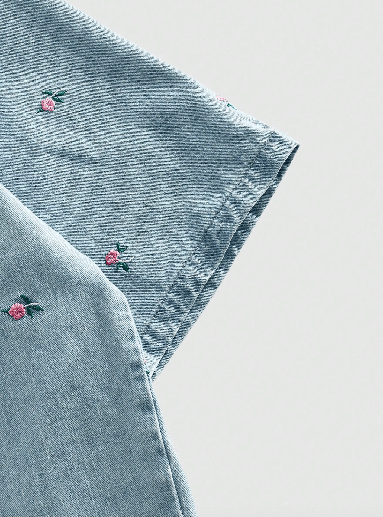 Embroidered Denim Shirt with Floral Detail