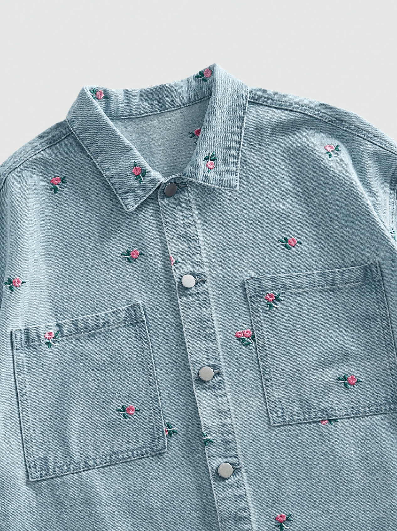 Embroidered Denim Shirt with Floral Detail