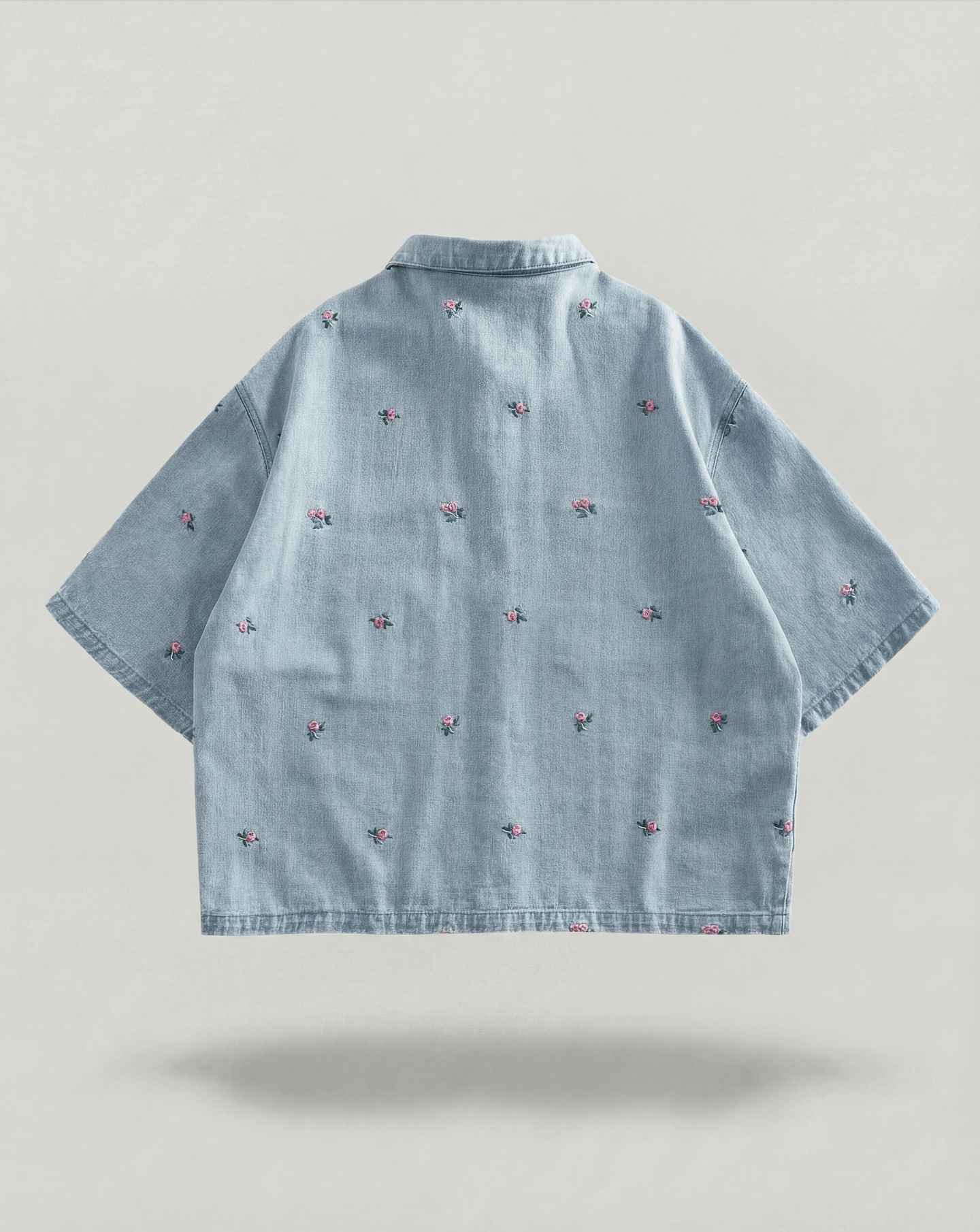 Embroidered Denim Shirt with Floral Detail