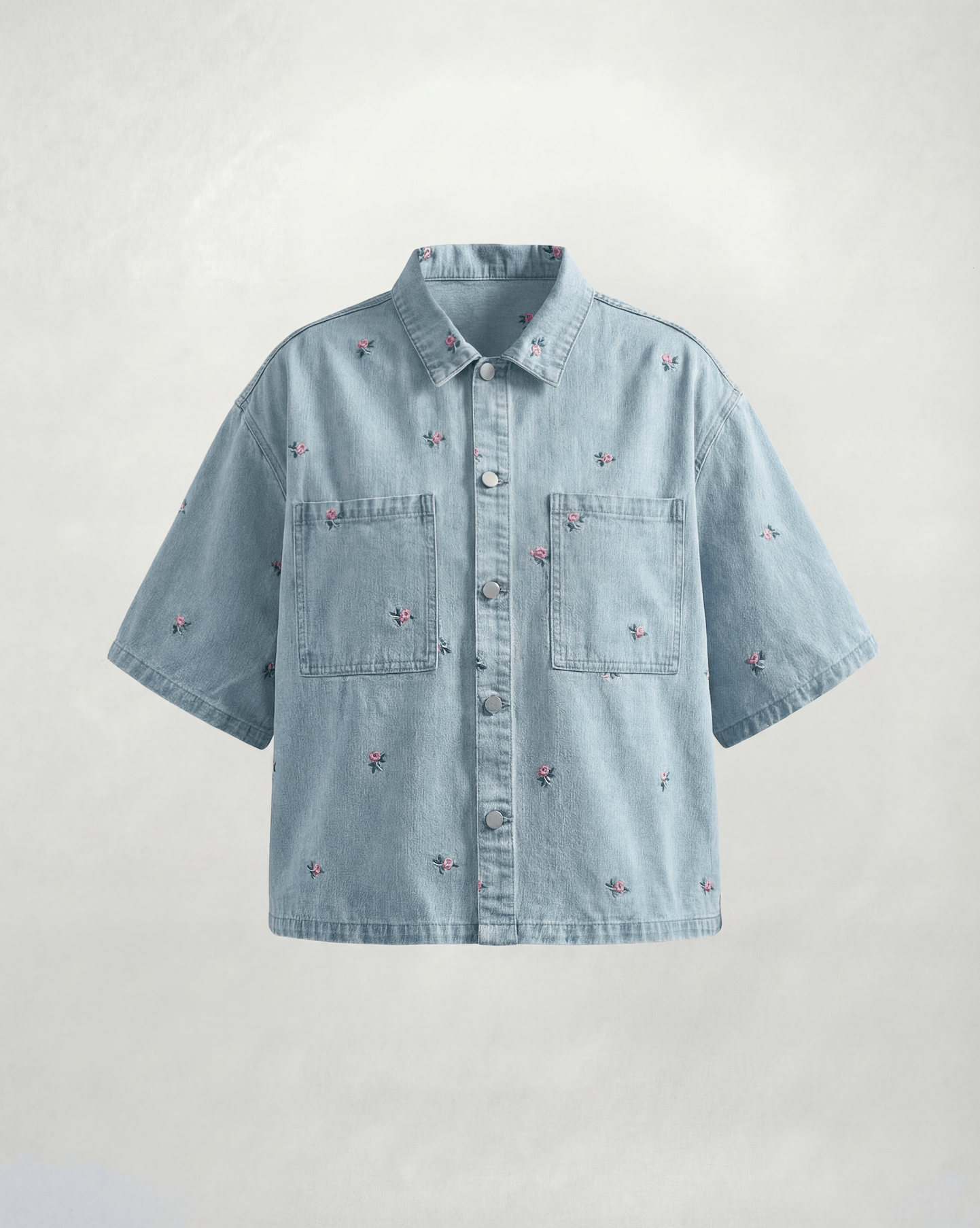 Embroidered Denim Shirt with Floral Detail