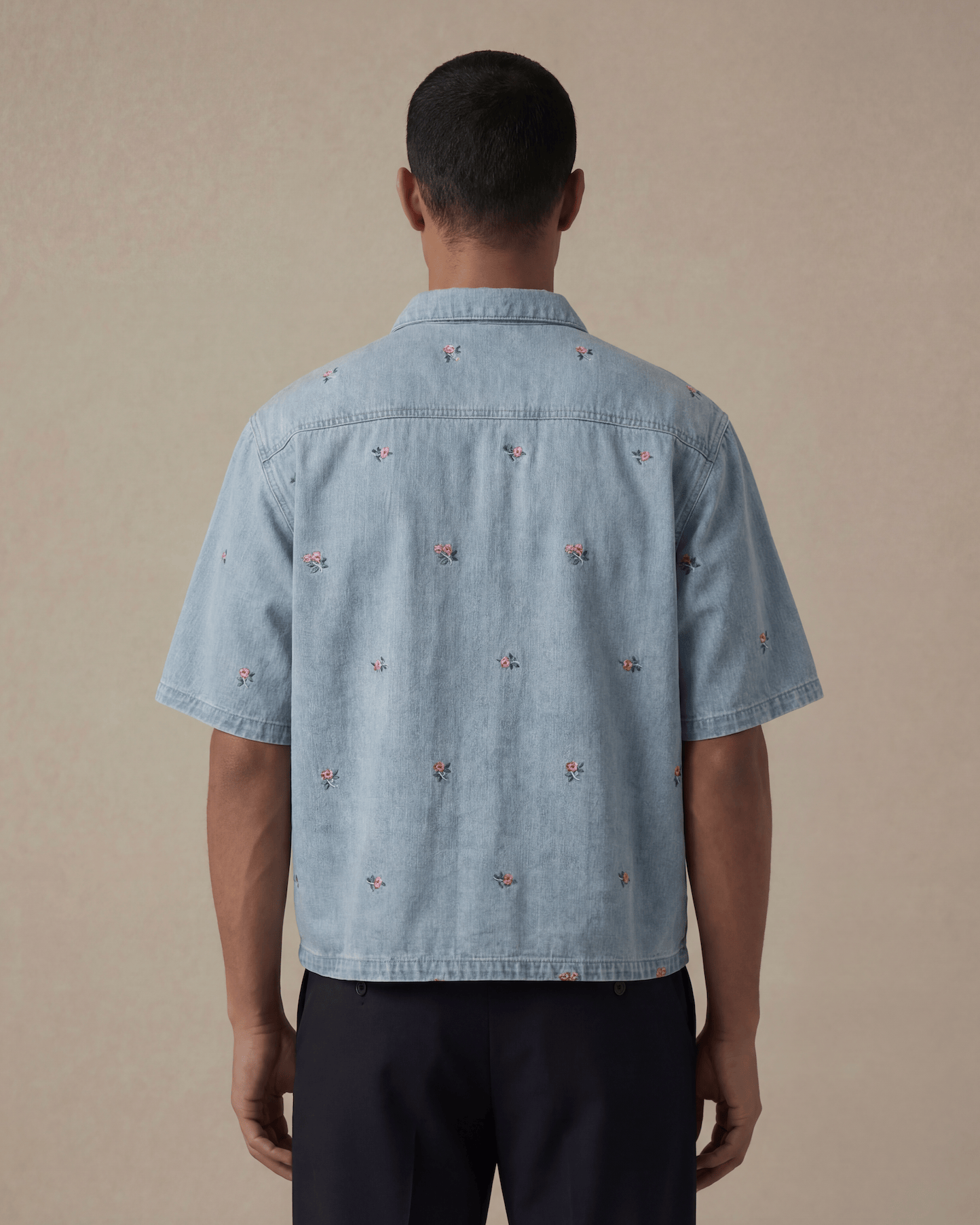 Embroidered Denim Shirt with Floral Detail