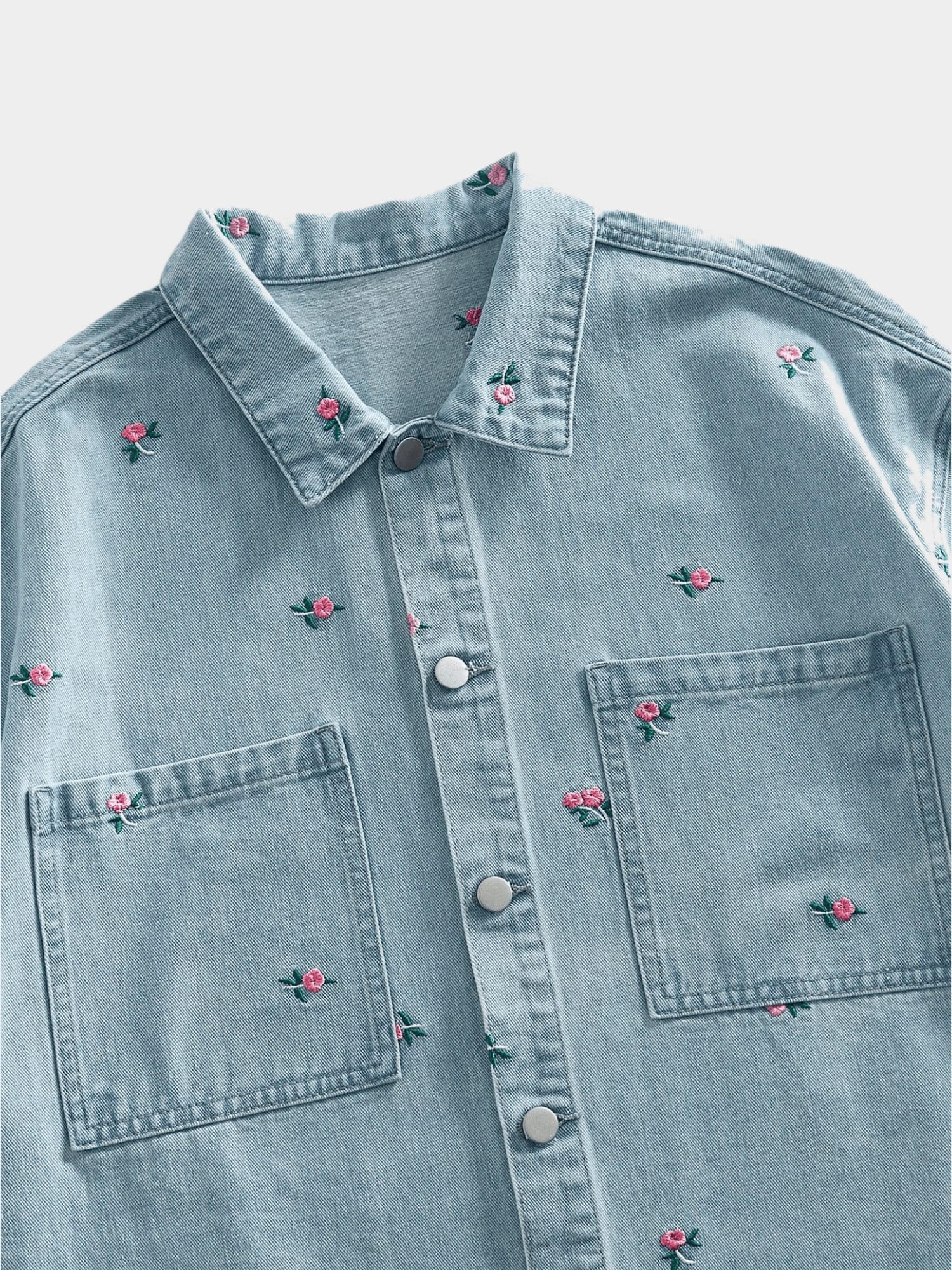 Embroidered Denim Shirt with Floral Detail