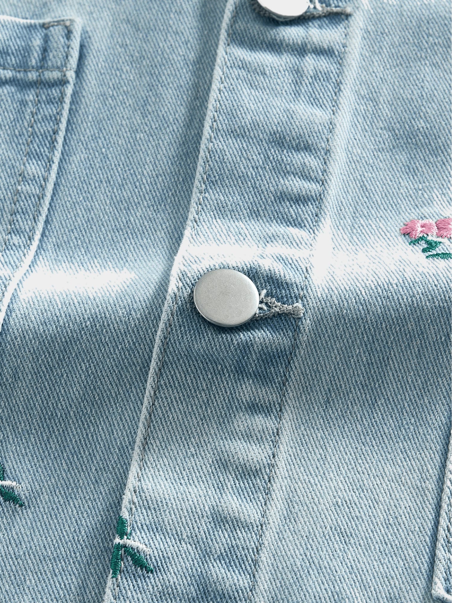 Embroidered Denim Shirt with Floral Detail
