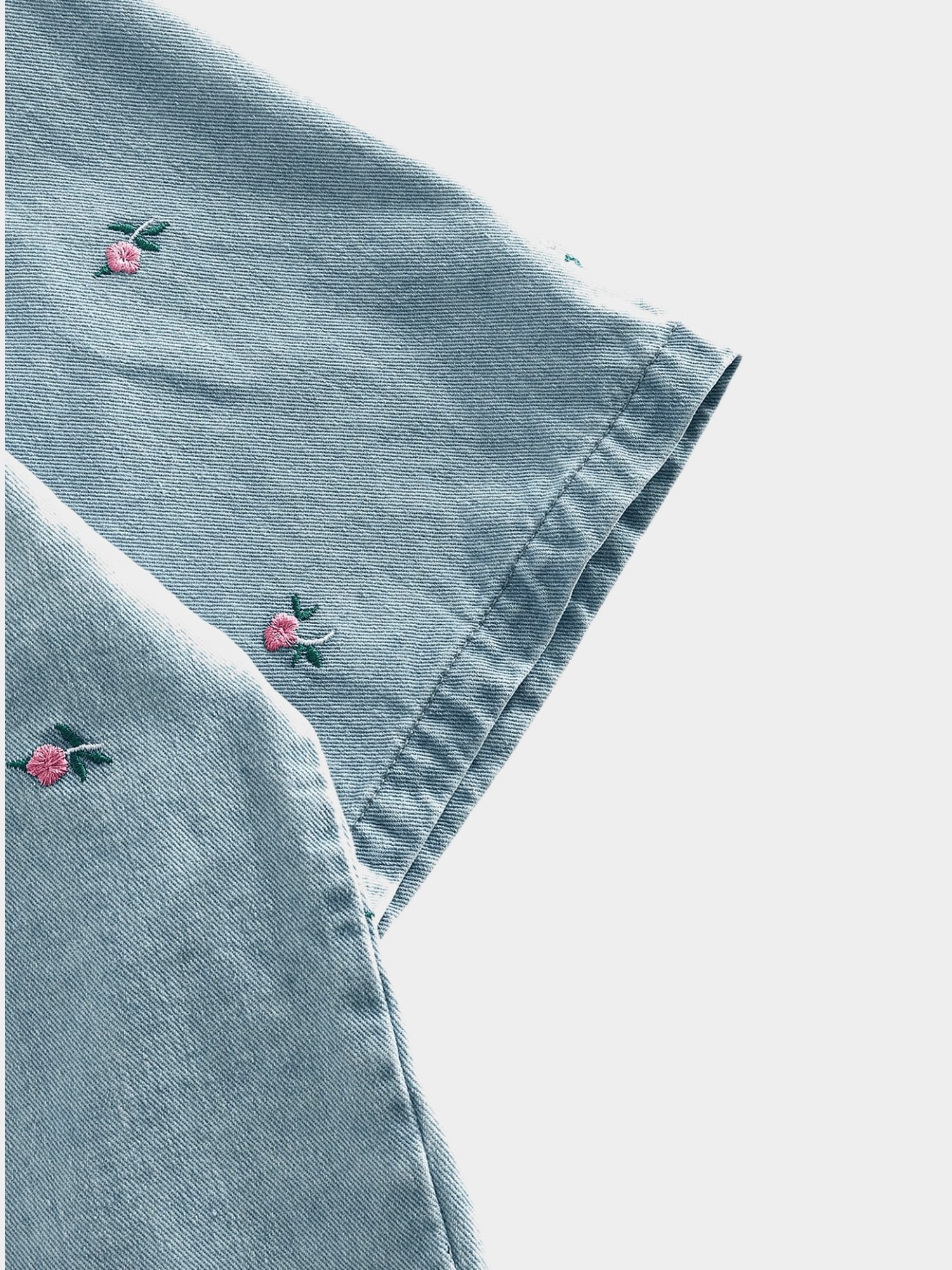 Embroidered Denim Shirt with Floral Detail