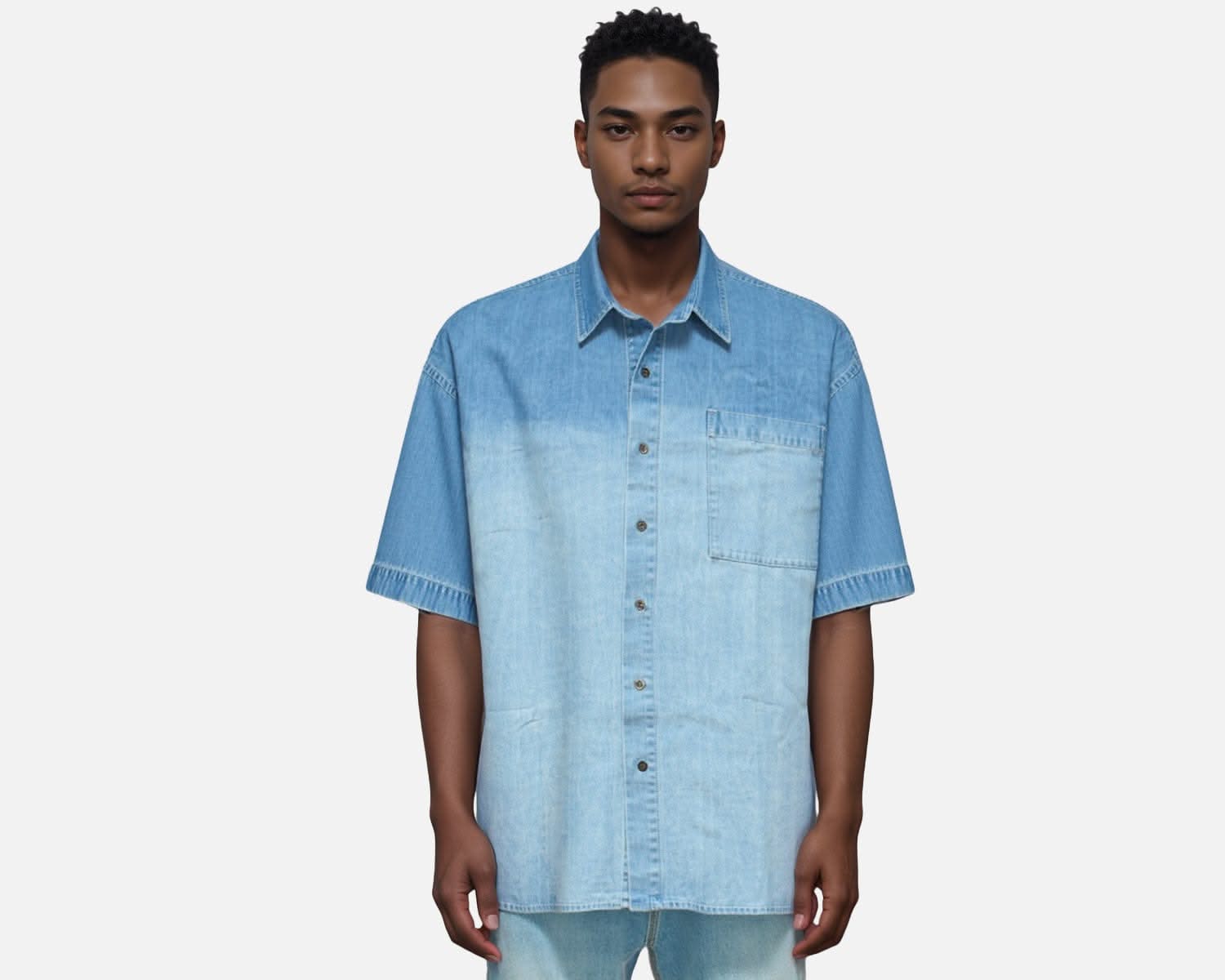Model wearing IdyllVie Oversized Denim Shirt with button-up front, spread collar, and relaxed silhouette for everyday comfort.