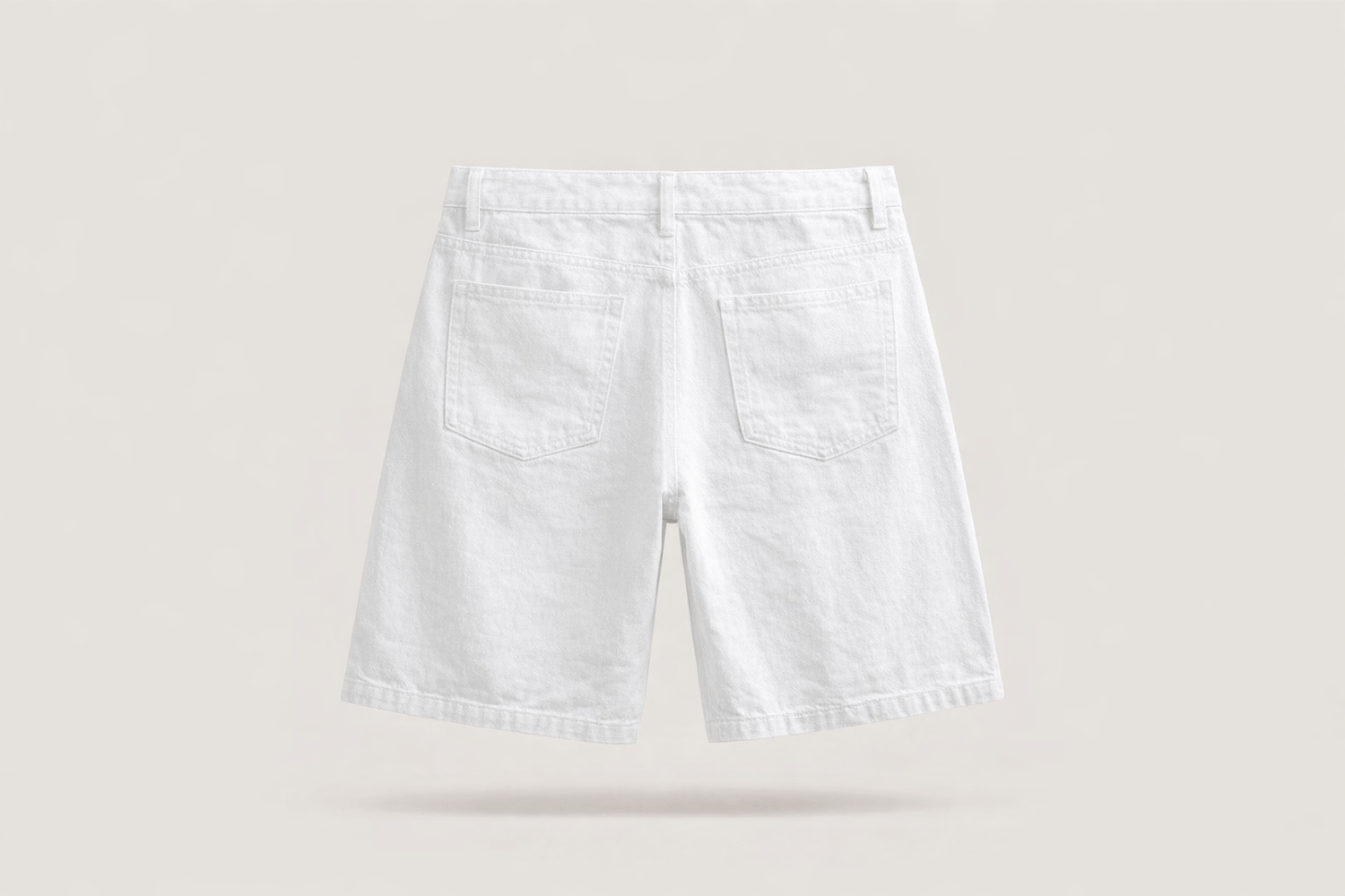 Essential Denim Shorts in Cream and White in White shorts foundation studio back product with refined IdyllVie styling