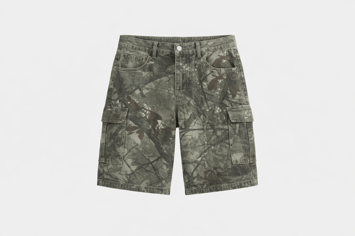 IdyllVie Green Camo Baggy Jorts for Summer Style