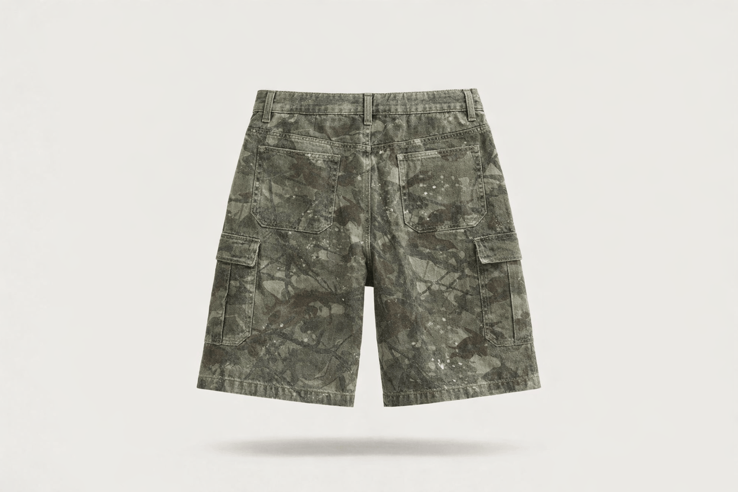IdyllVie Green Camo Baggy Jorts in Camo shorts foundation studio back product with refined IdyllVie styling