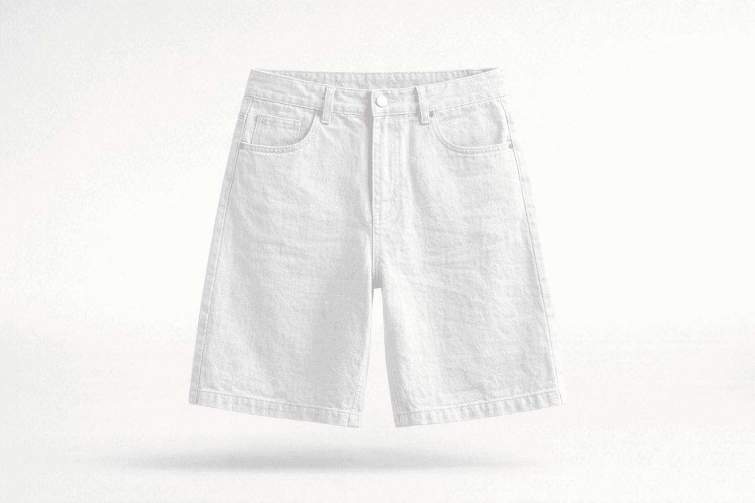 Essential Denim Shorts in Cream and White in White shorts foundation studio front product with refined IdyllVie styling