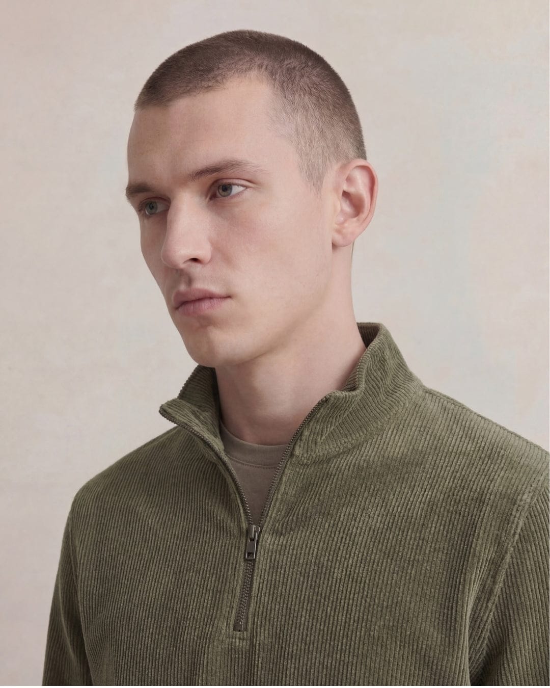 Cotton Corduroy Half-Zip Sweater