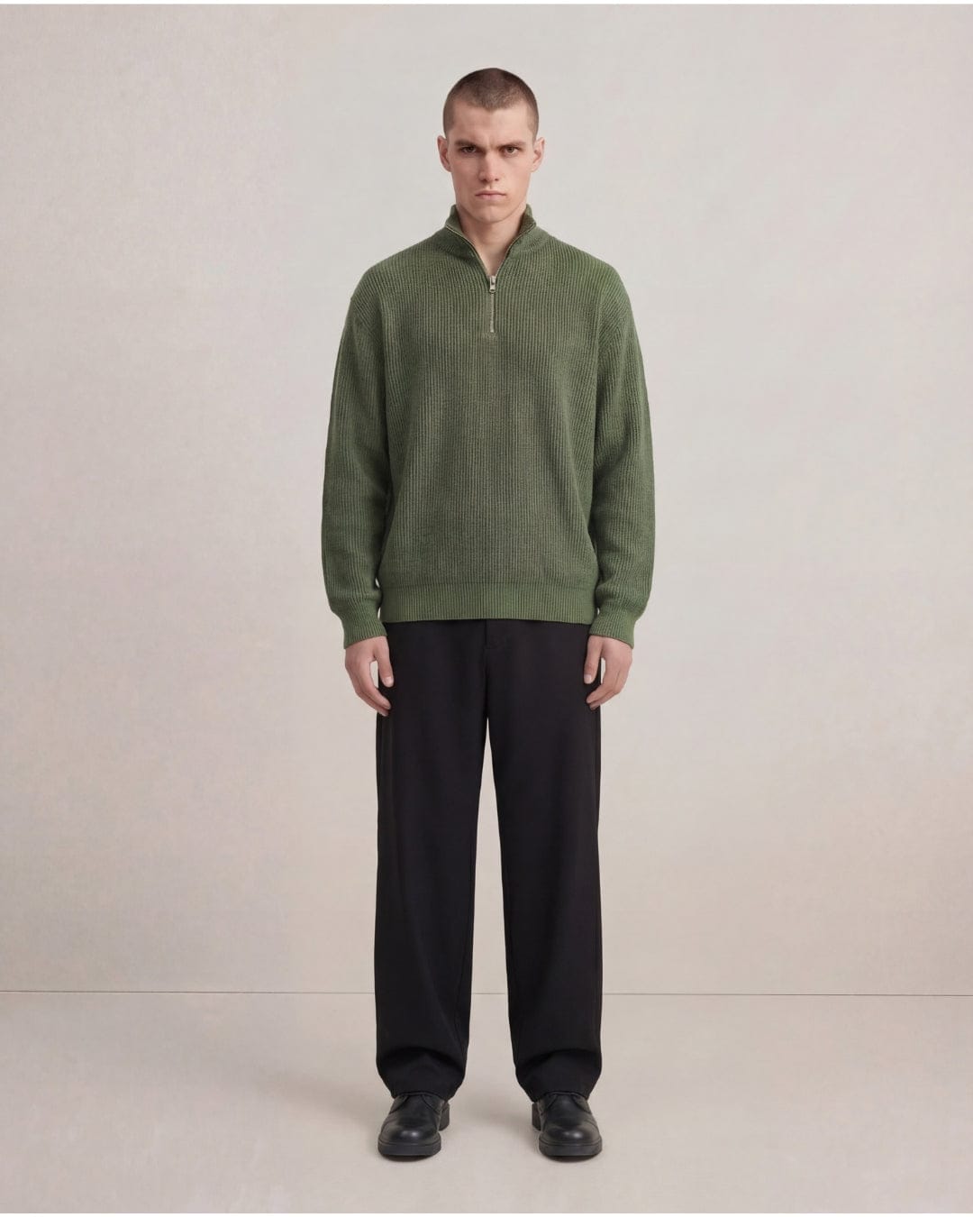 Cotton Corduroy Half-Zip Sweater