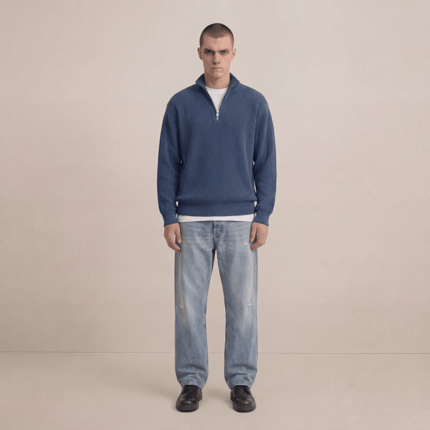 Cotton Corduroy Half-Zip Sweater