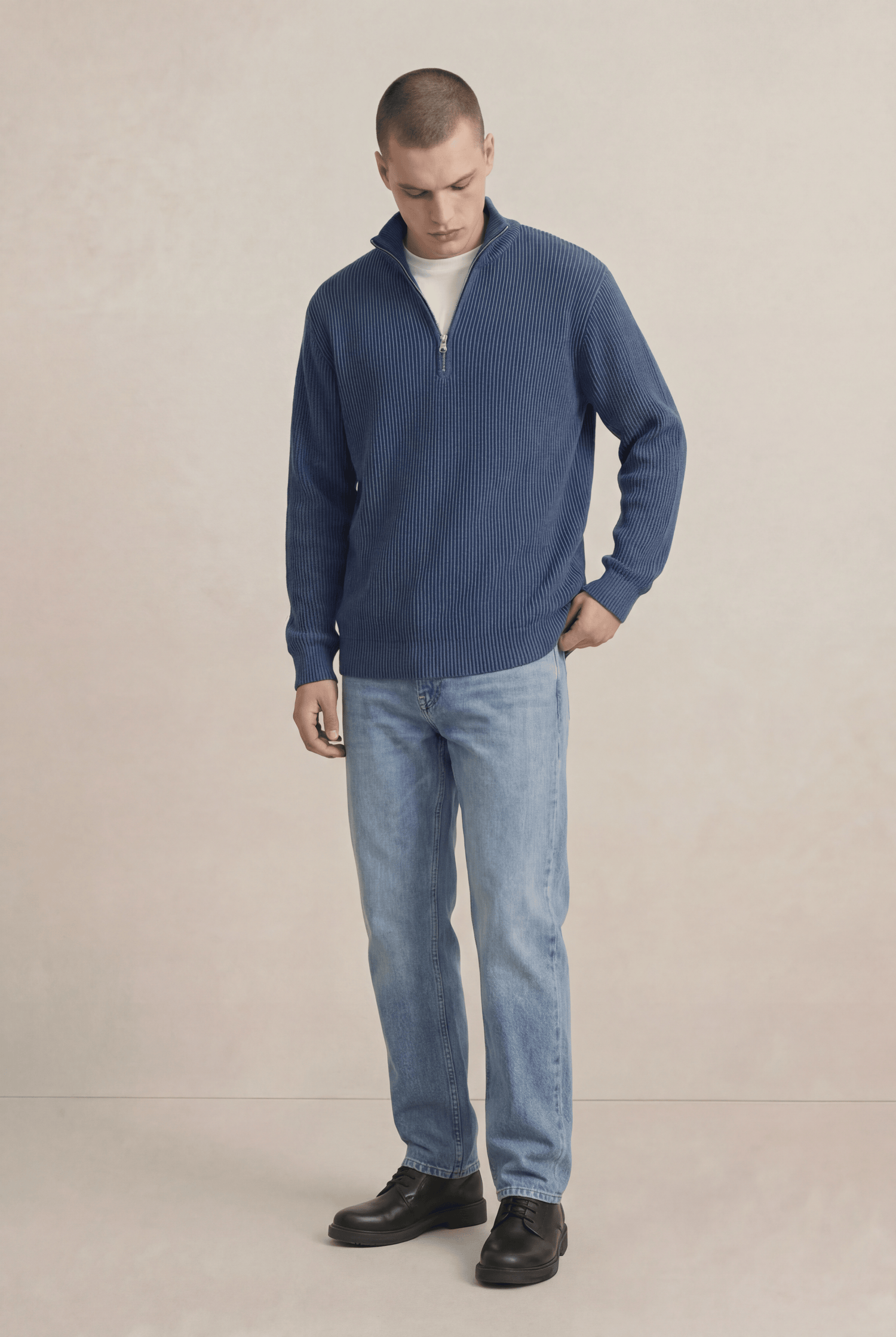Cotton Corduroy Half-Zip Sweater