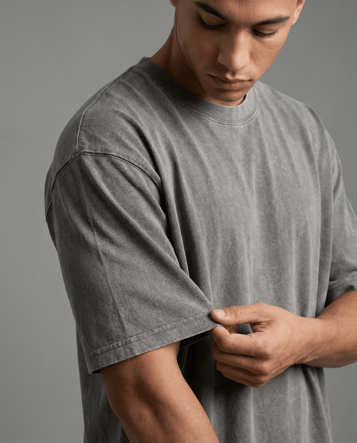 250 GSM Gray Stonewashed Crew Neck T-Shirt