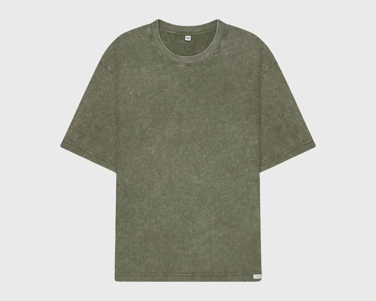 Stonewashed T-Shirt in Olive & Beige