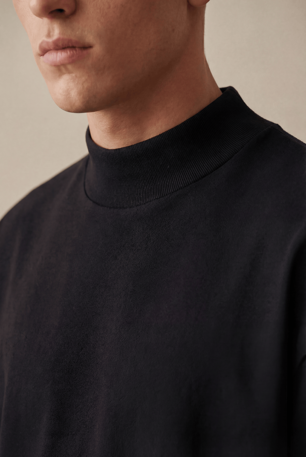 Black Mock Neck Cotton T-Shirt