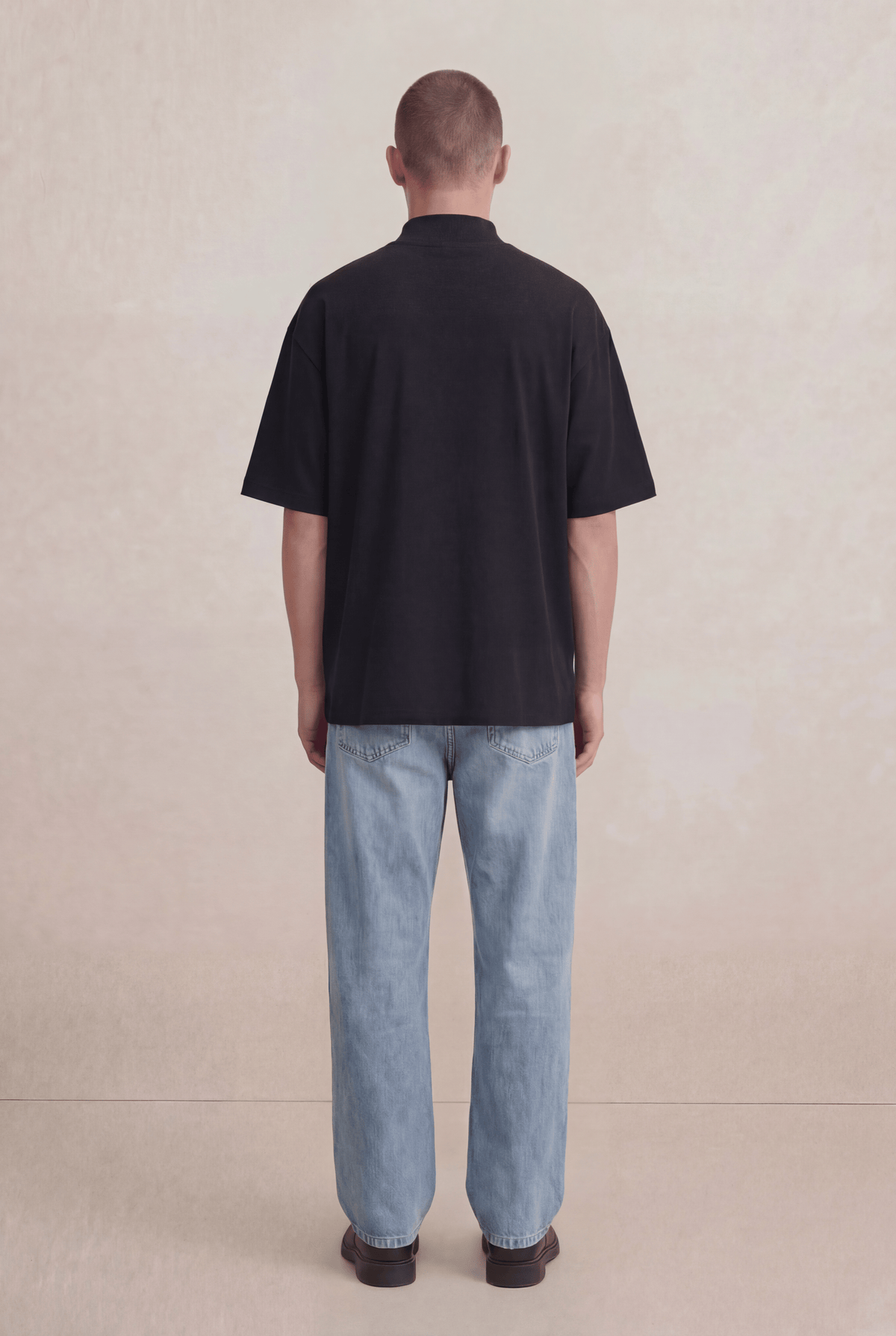 Black Mock Neck Cotton T-Shirt