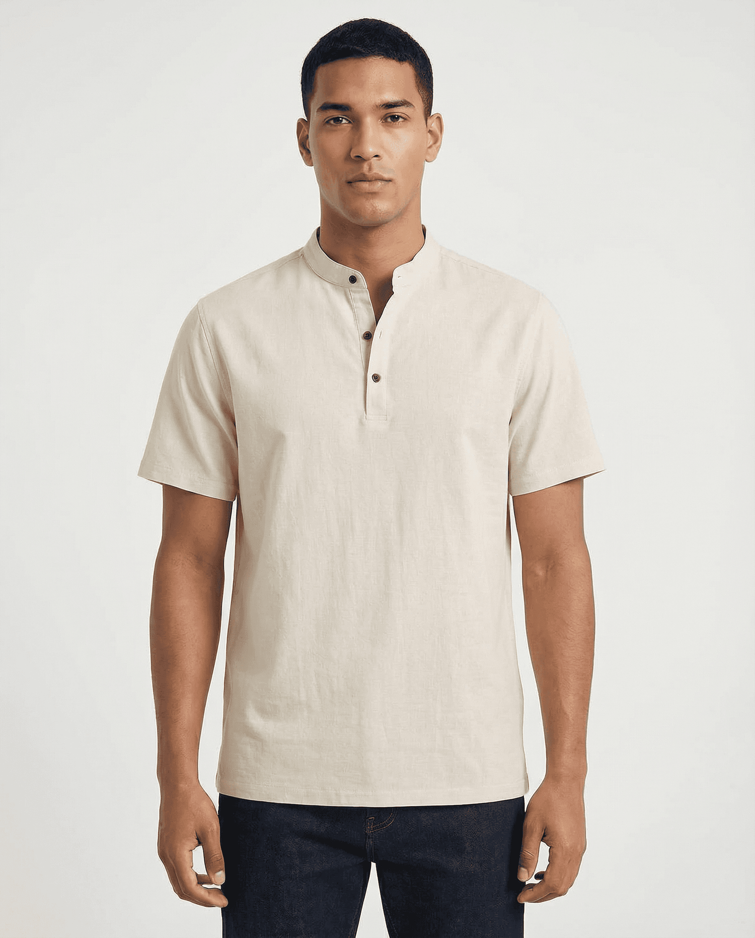 Cotton Linen Henley T-Shirt