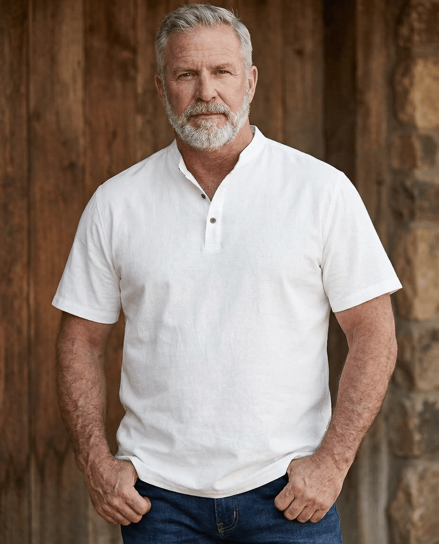 Cotton Linen Henley T-Shirt