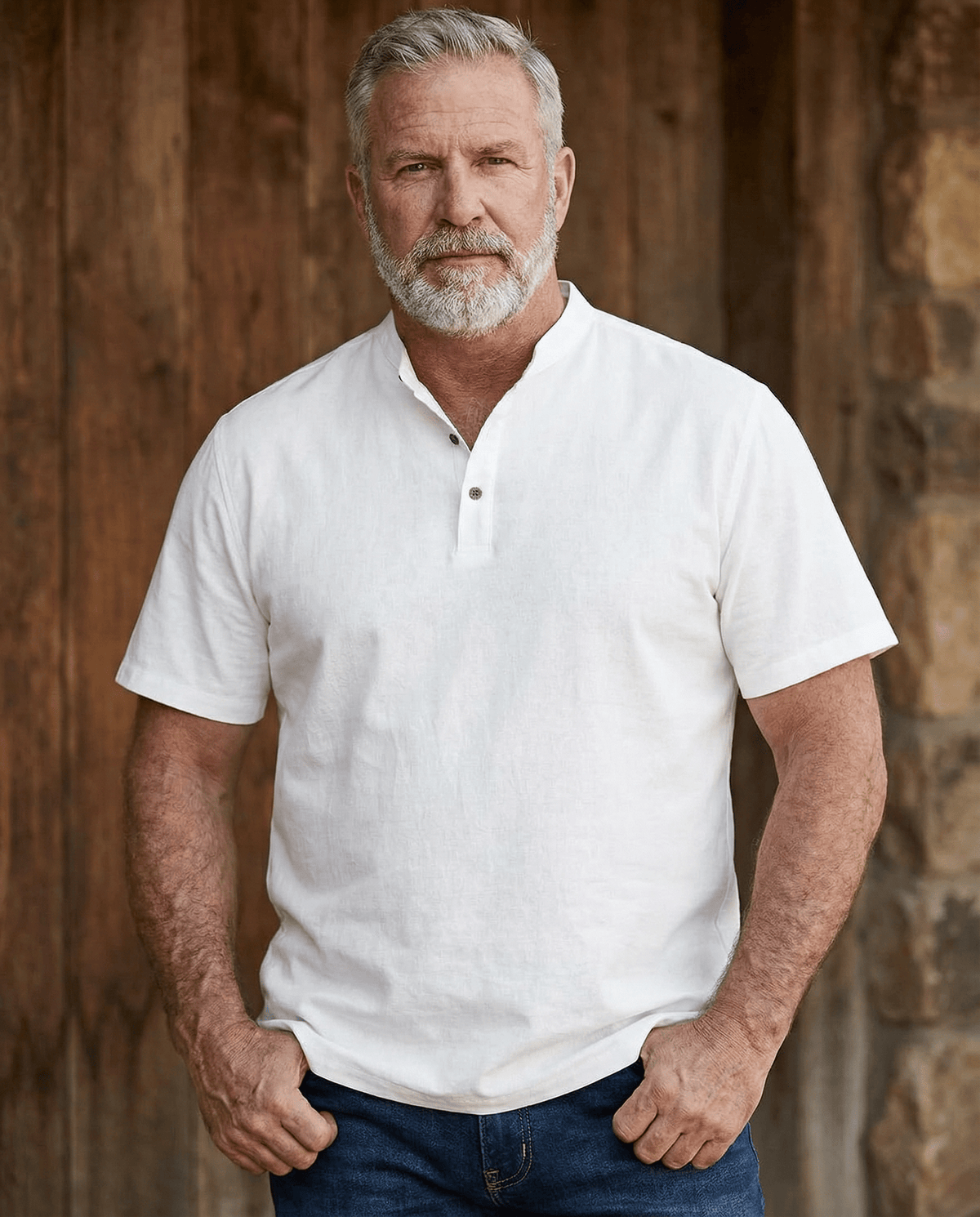 Cotton Linen Henley T-Shirt