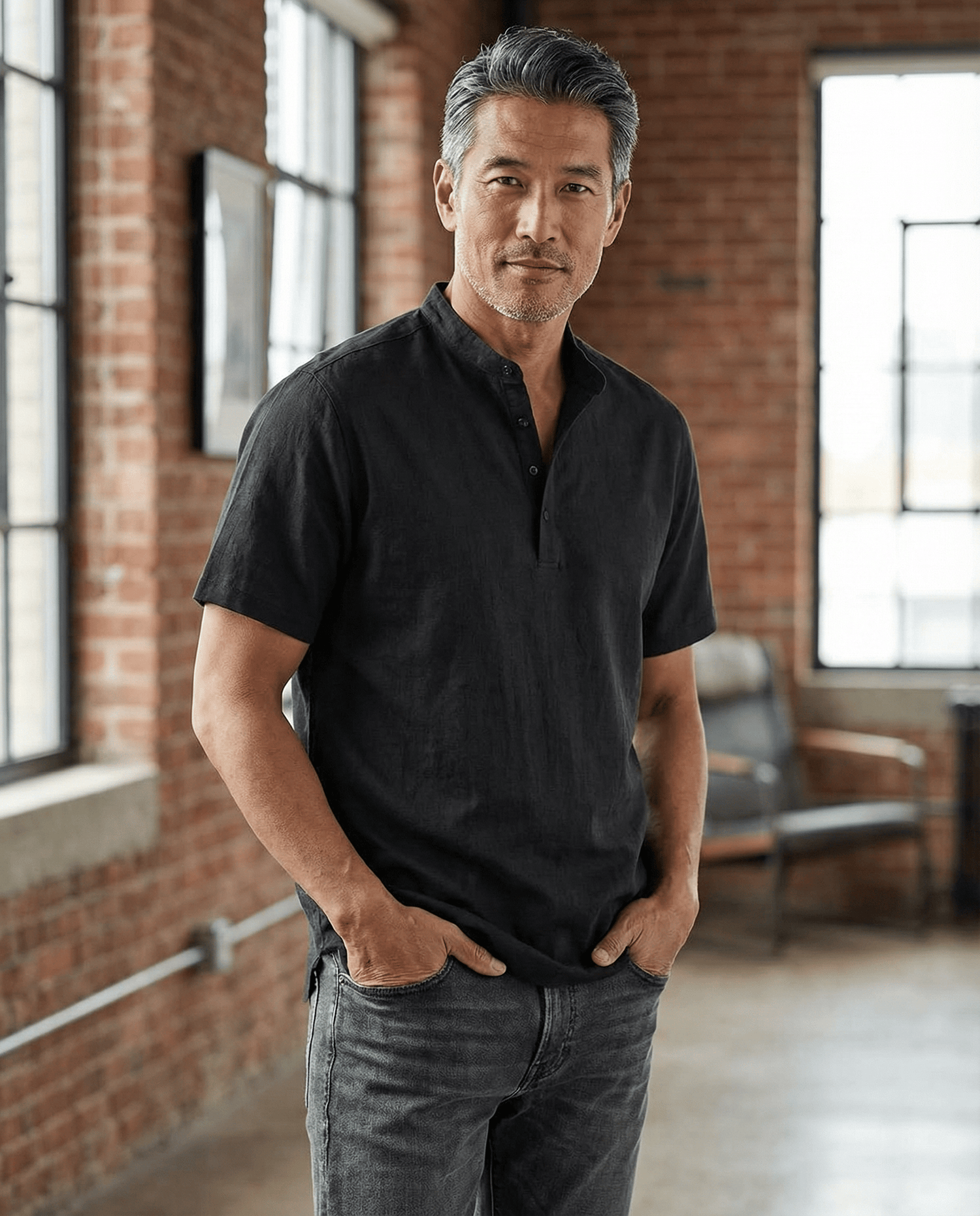 Cotton Linen Henley T-Shirt