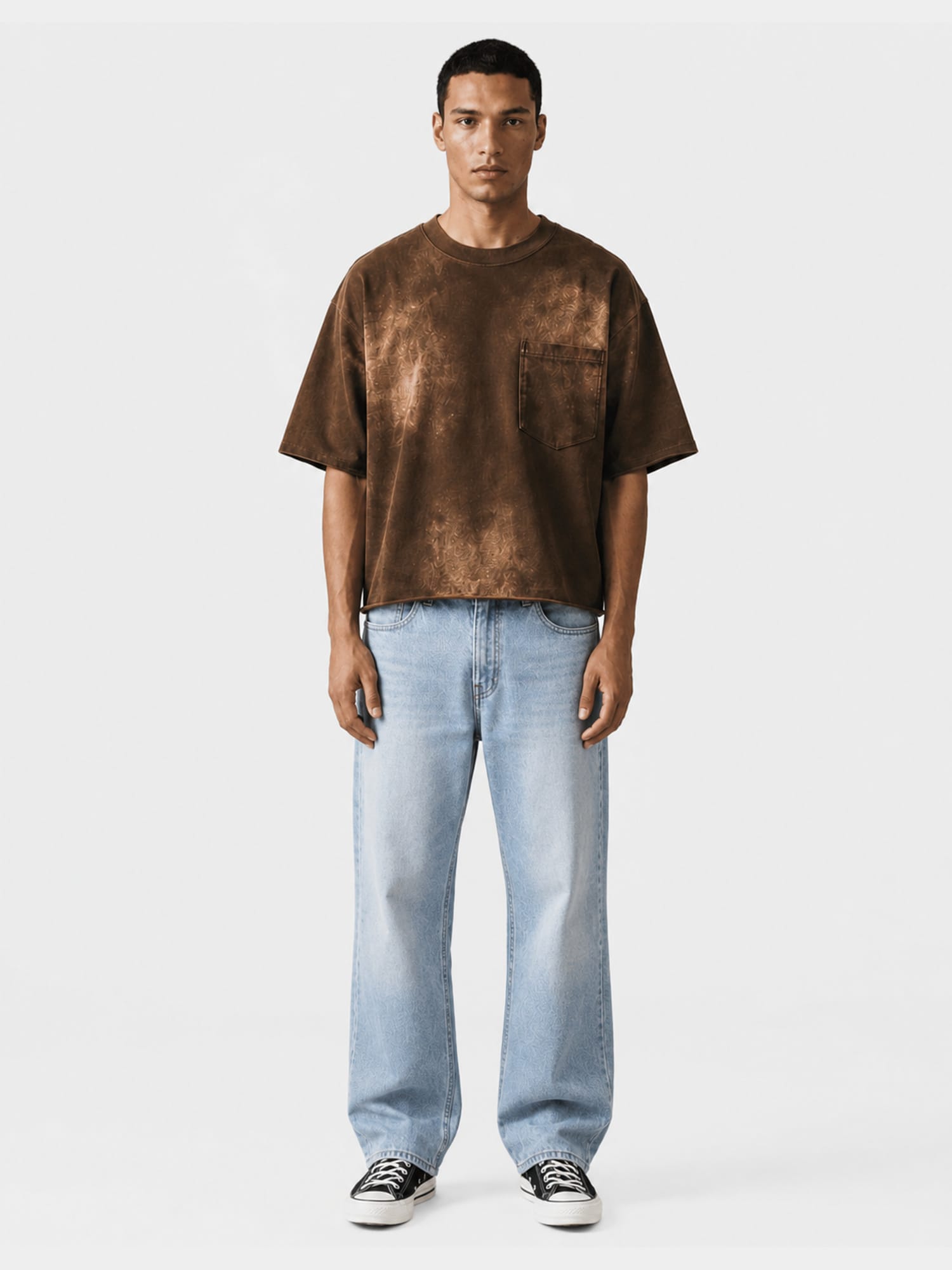 Cropped Washed Brown T-Shirt