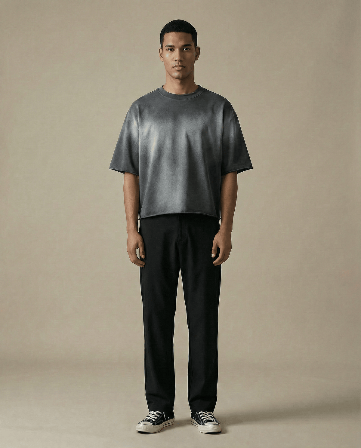 Cropped Washed Charcoal T-Shirt