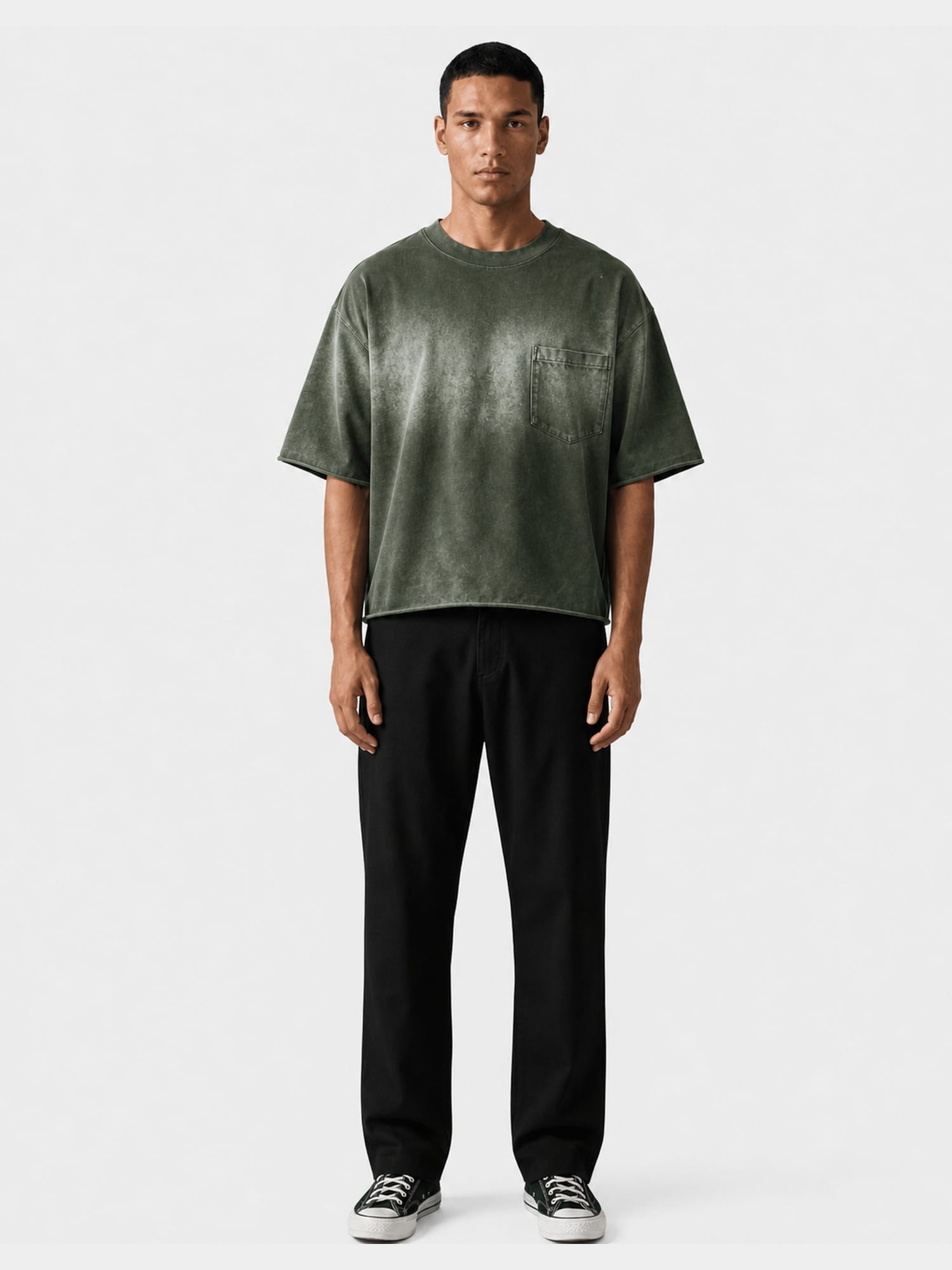 Cropped Washed Olive T-Shirt