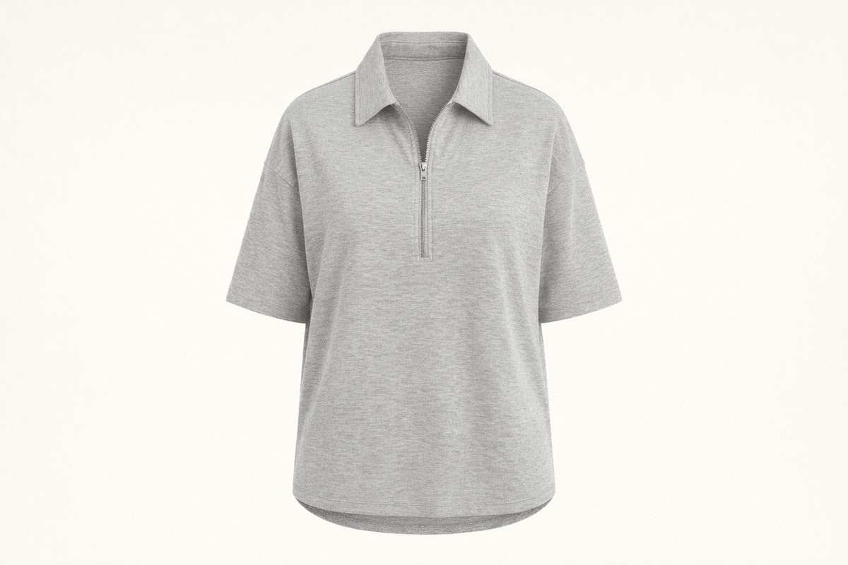 IdyllVie Grey Viscose Drop Shoulder T-Shirt in Grey t-shirt foundation studio front product with refined IdyllVie styling