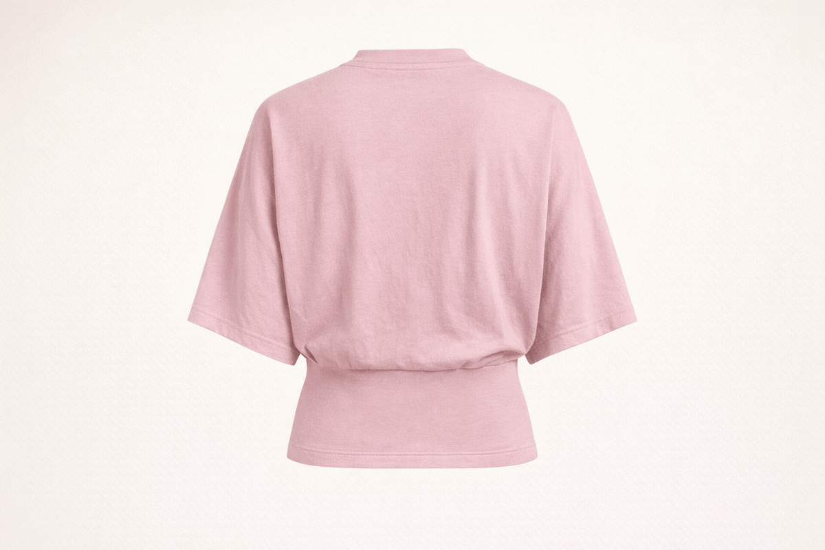 IdyllVie Relaxed Batwing Cotton Tee in Pink t-shirt foundation studio back product with refined IdyllVie styling
