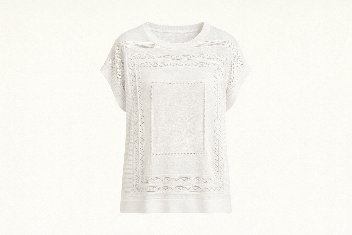 IdyllVie White Viscose Batwing Sleeve T-Shirt in White t-shirt foundation studio front product with refined IdyllVie styling
