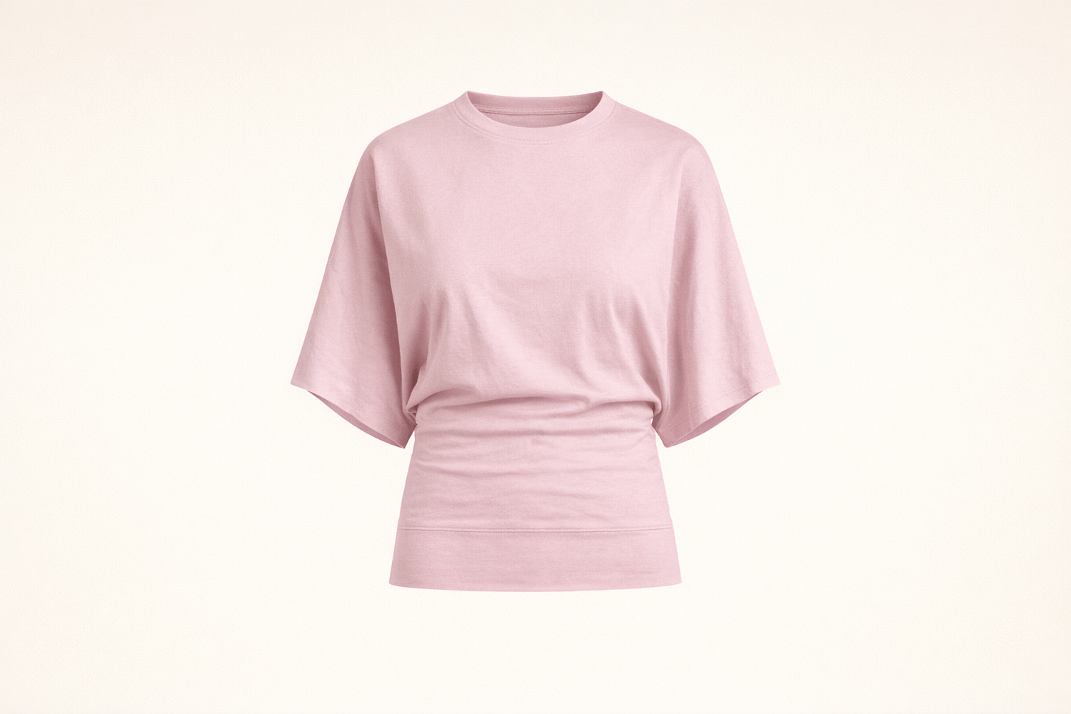 IdyllVie Relaxed Batwing Cotton Tee in Pink t-shirt foundation studio front product with refined IdyllVie styling