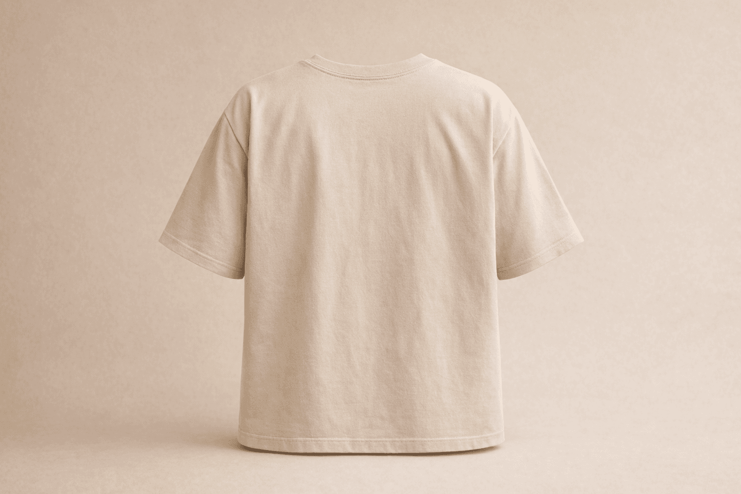 IdyllVie Beige Cotton Drop Shoulder T-Shirt in Beige t-shirt foundation studio back product with refined IdyllVie styling