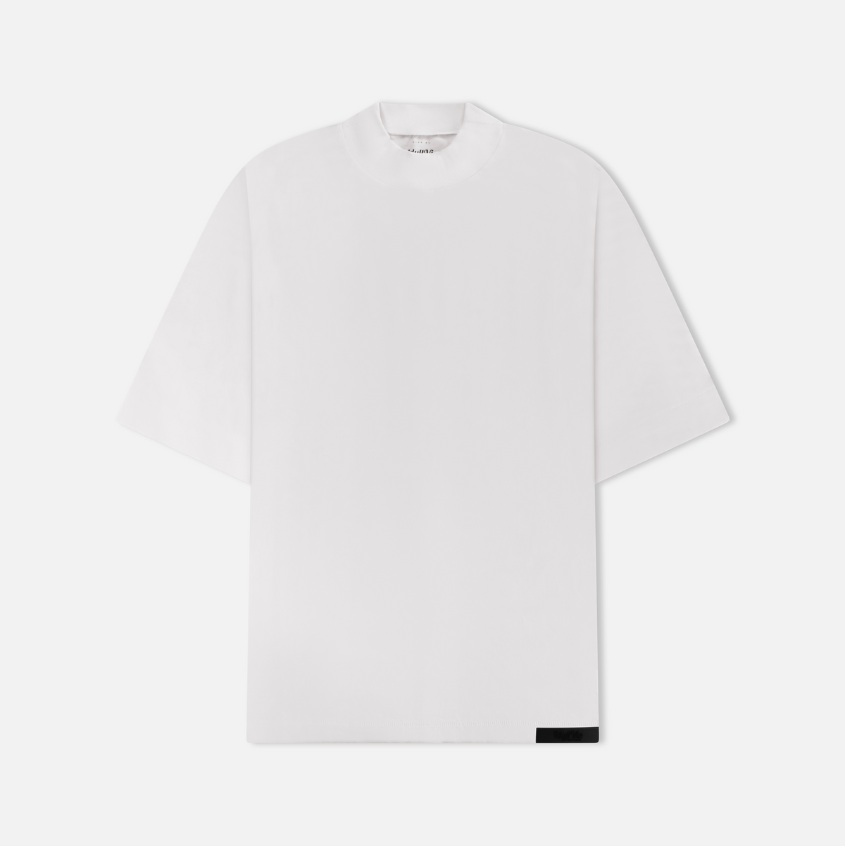 Mock Neck T-Shirt - White Cotton Essential with minimal design and short sleeves, ideal for layering or standalone wear in casual outfits.