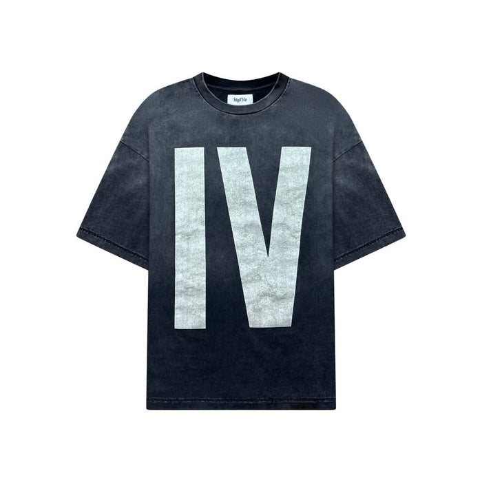 Front view of the Graphic Tee: ERP IdyllVie - Resilient Heavyweight Cotton Tshirt featuring bold 'IV' print on black 100% cotton fabric.
