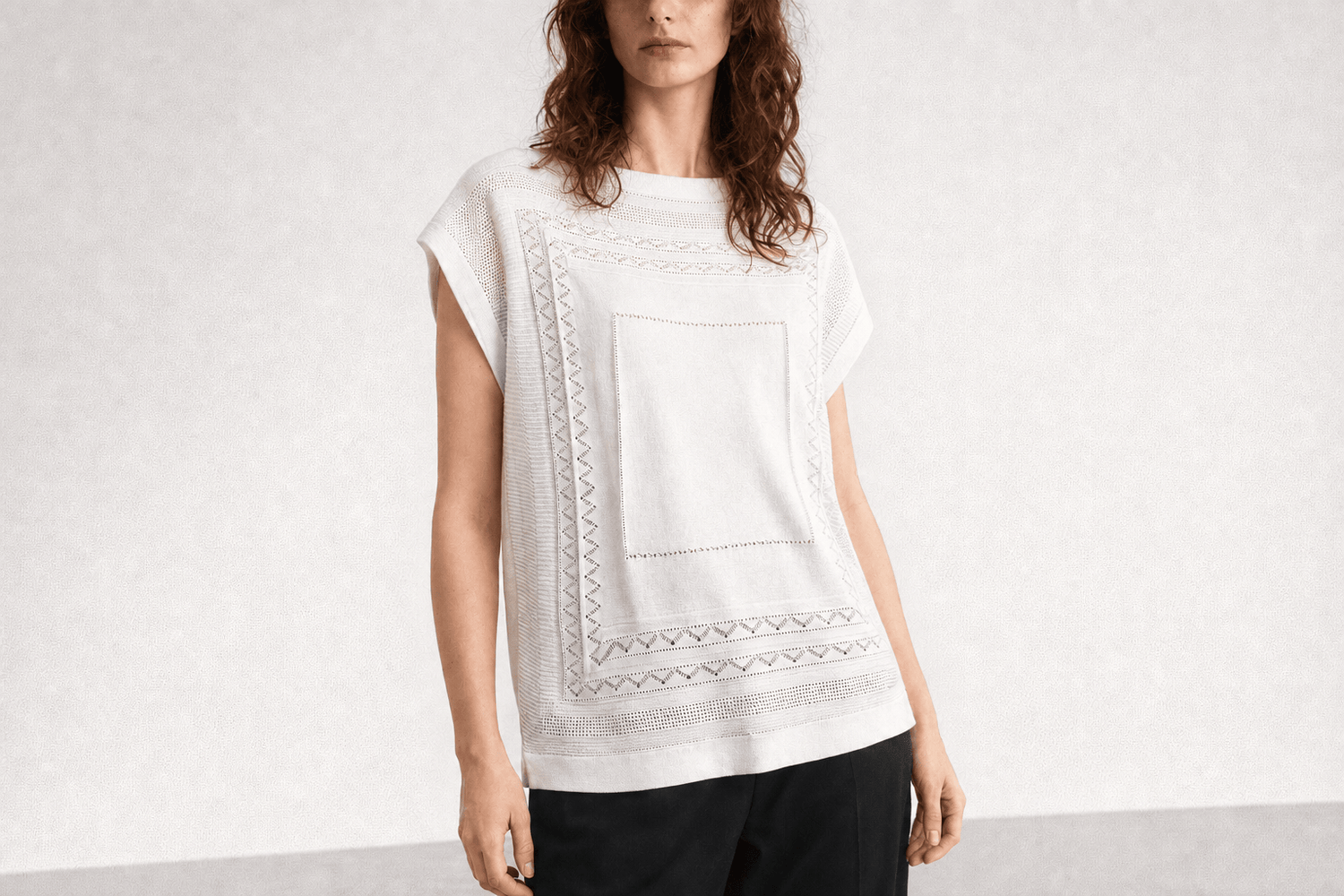 White Knit Mesh Top