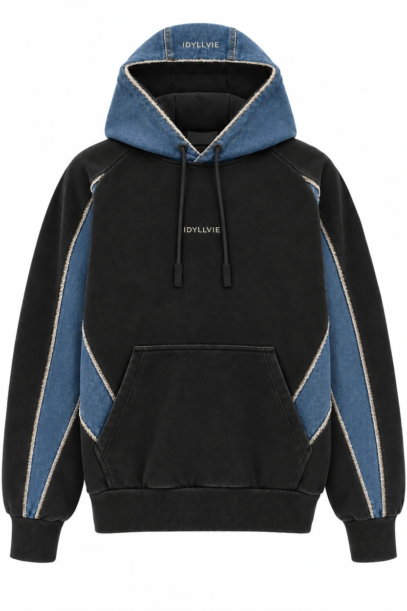 Hutton denim panelled hoodie