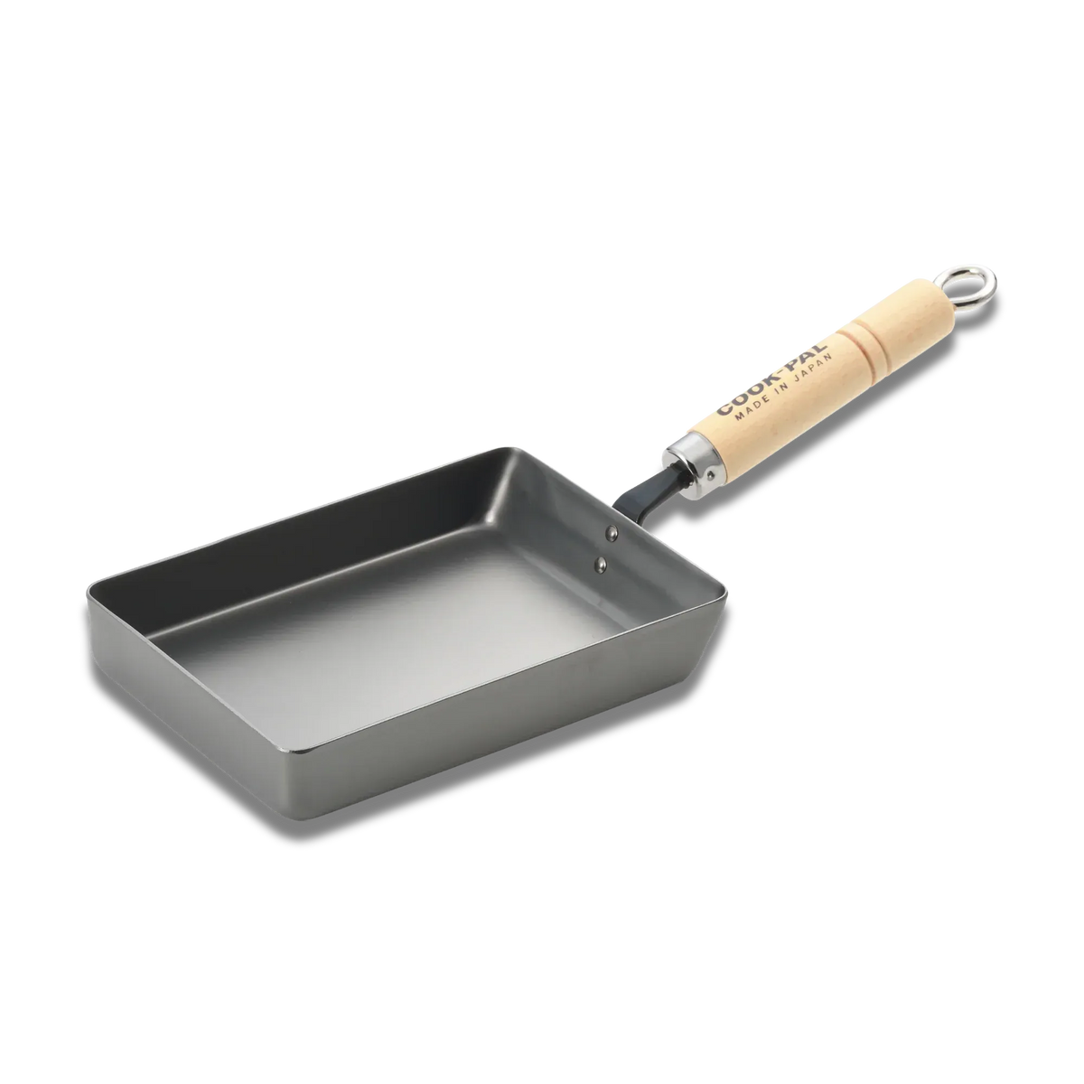 Yoshikawa Cook-Pal Ren Rolled Egg/Omelet Pan (Medium) – Nitrided Carbon Steel, Made in Japan in wood, front product view showing cookware shape