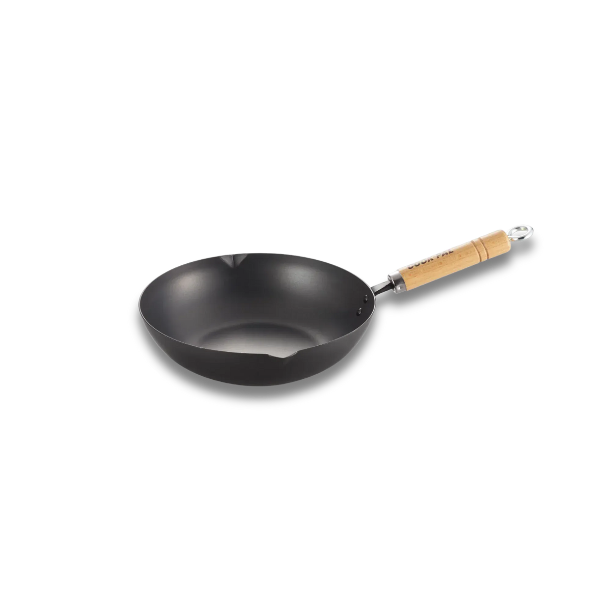 Yoshikawa Cook-Pal Ren Deep Frying Pan 24cm– Nitrided Carbon Steel, Made in Japan in wood, front product view showing product details