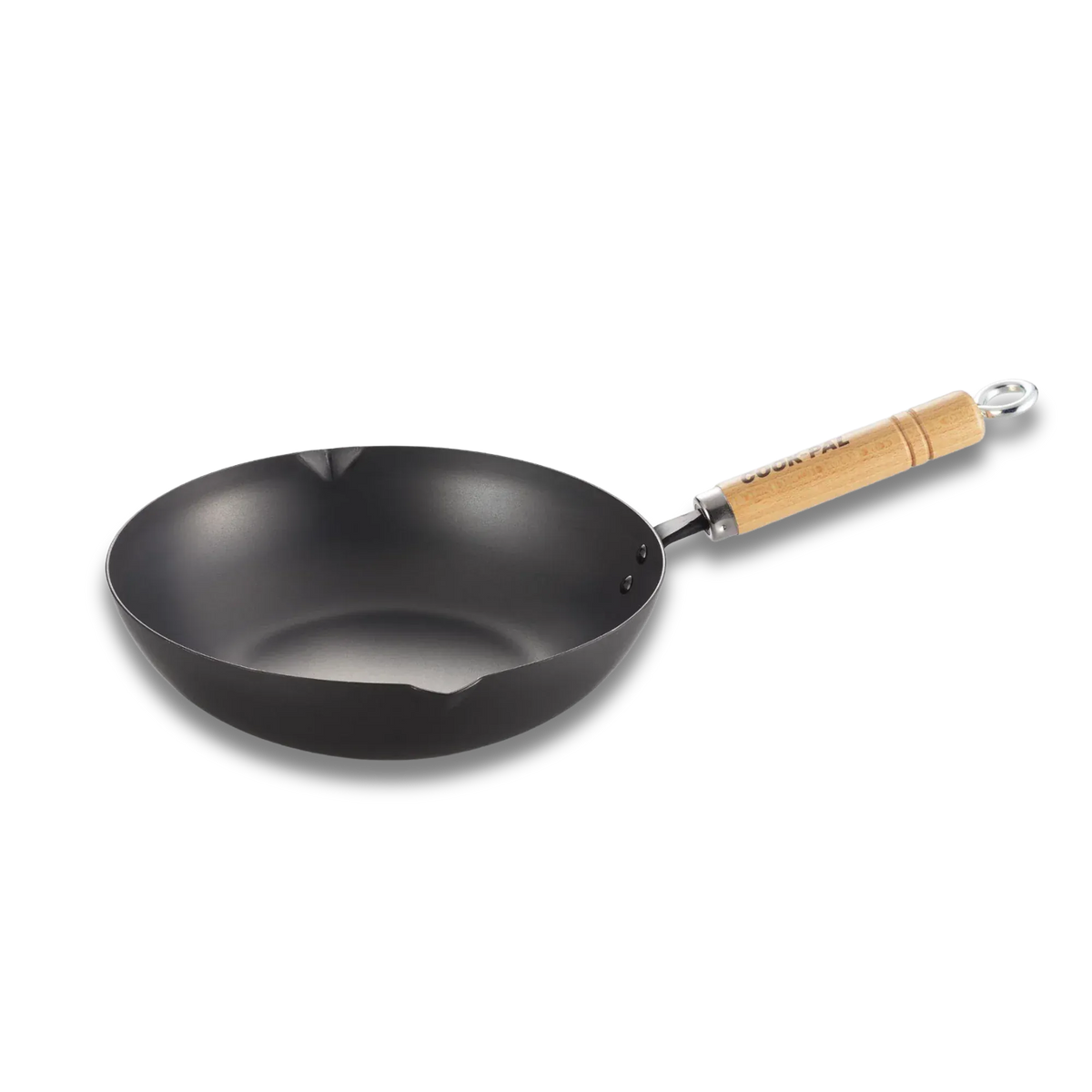 Yoshikawa Cook-Pal Ren Deep Frying Pan 28cm– Nitrided Carbon Steel, Made in Japan in wood, front product view showing product details
