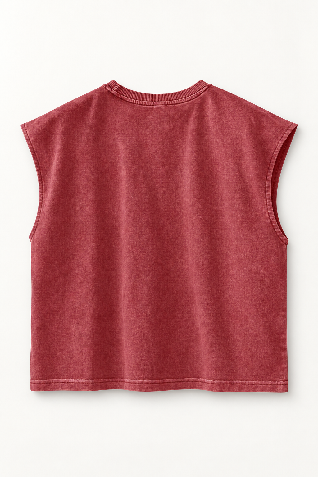 Brick Red loose crew-neck tank top, flat lay back