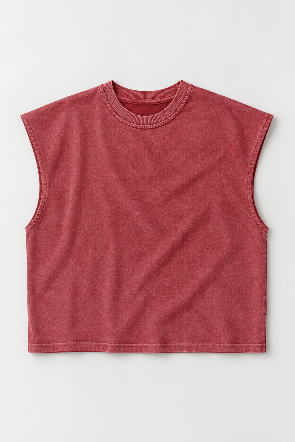Brick Red loose crew-neck tank top, flat lay front