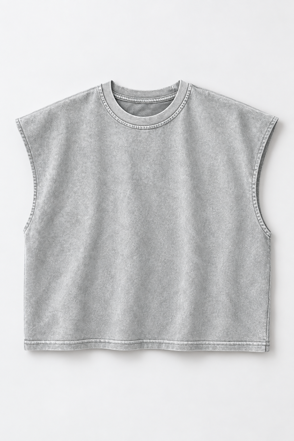 Light Grey loose crew-neck tank top, flat lay front